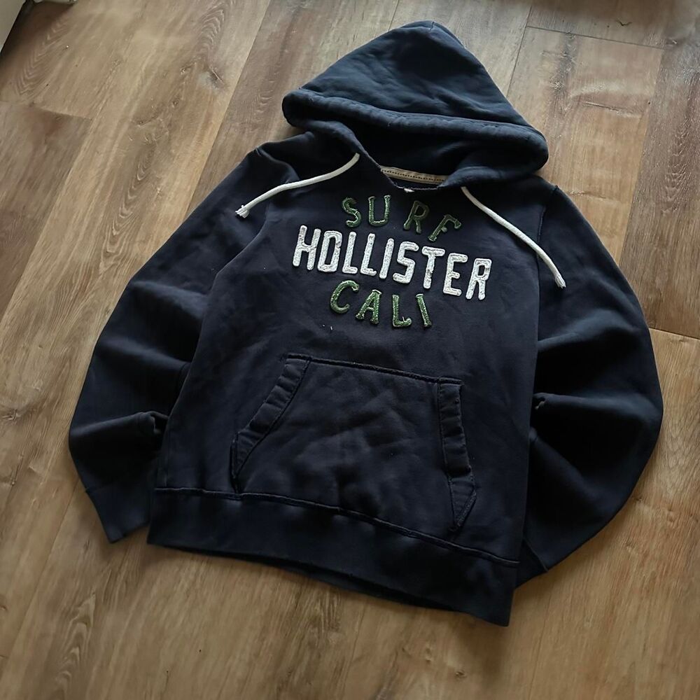 Hollister-co Men's Black and Navy Hoodie